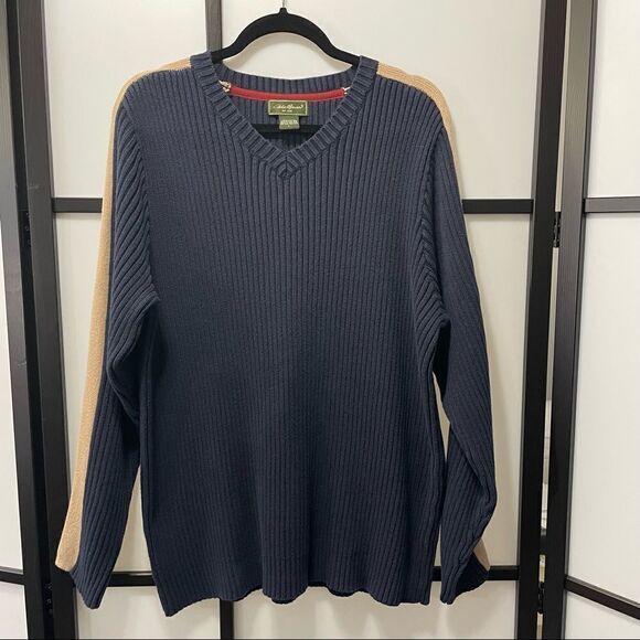 [xl] Eddie Bauer Men’s Vintage Navy Blue Thick Ribbed Cotton Heavyweight Sweater - Picture 3 of 13